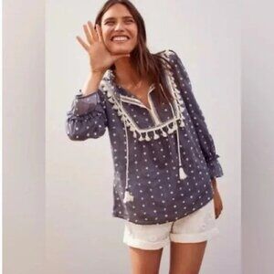 Anthropologie Maeve Worn Once Sawyer Tassel Fringe Peasant Top Size M Gray